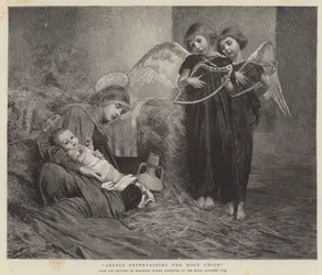 Engelen vermaken het Heilige Kind